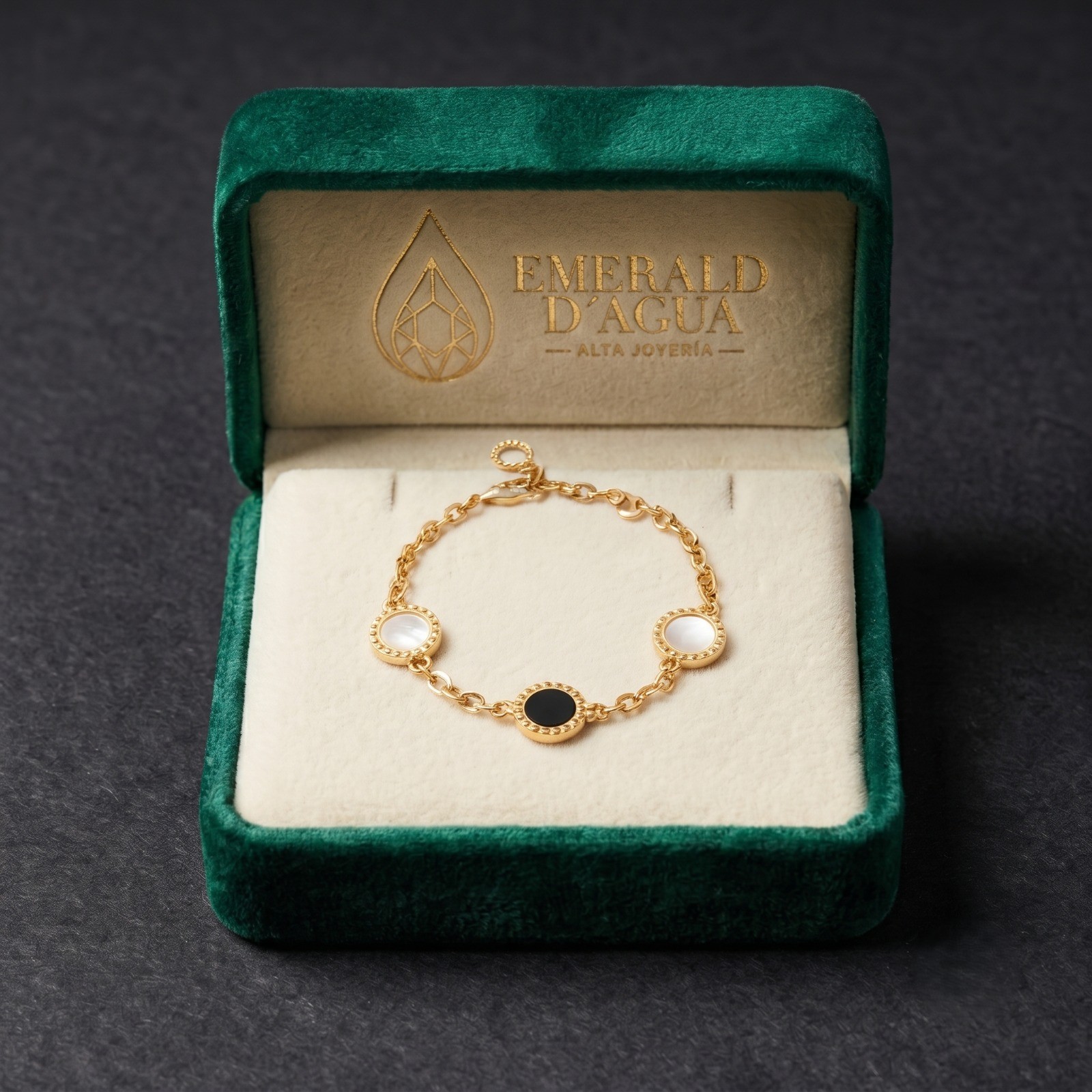 Pulsera de Oro con Discos (Nácar y Ónix)