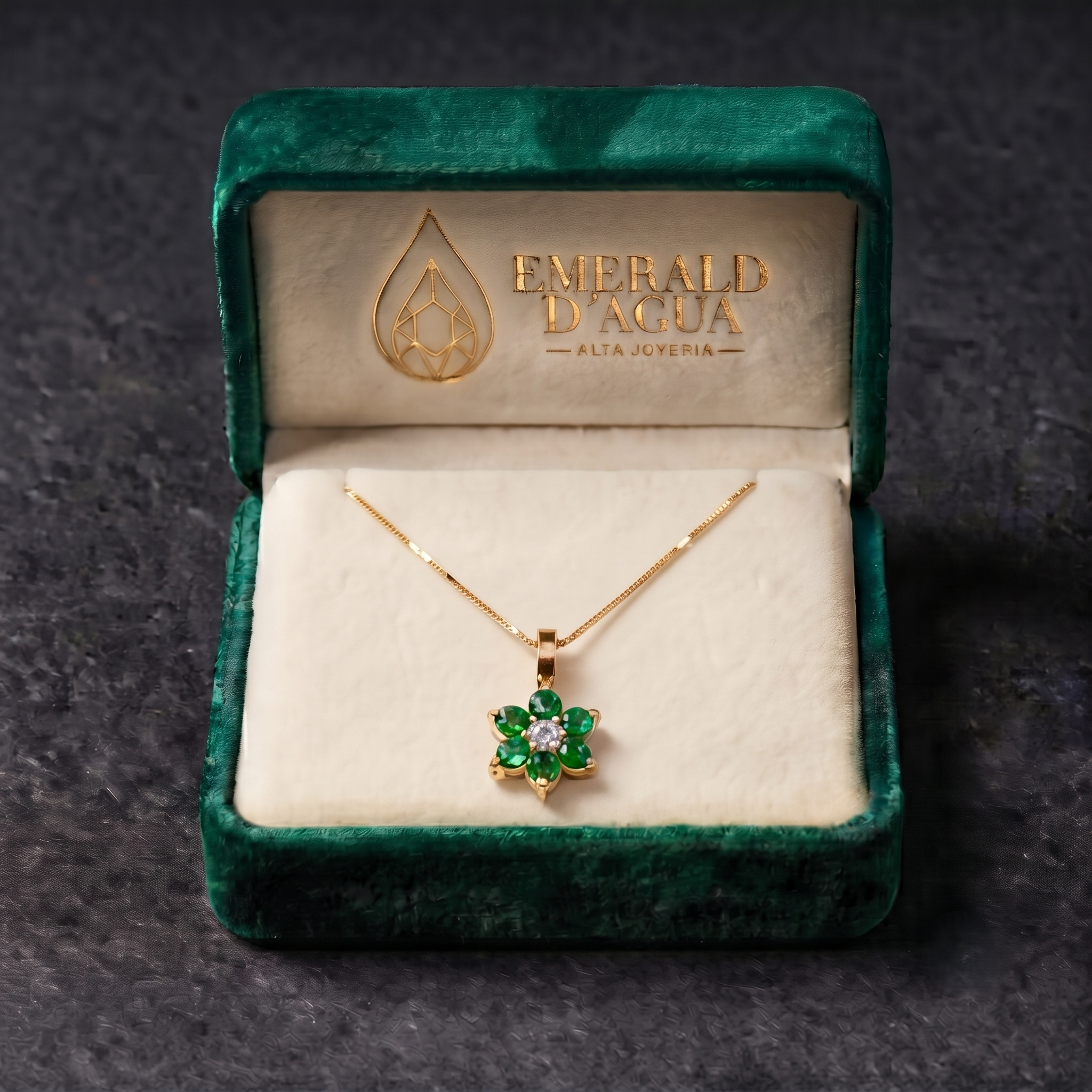 Colgante Floral de Esmeraldas y Diamante en Oro Amarillo