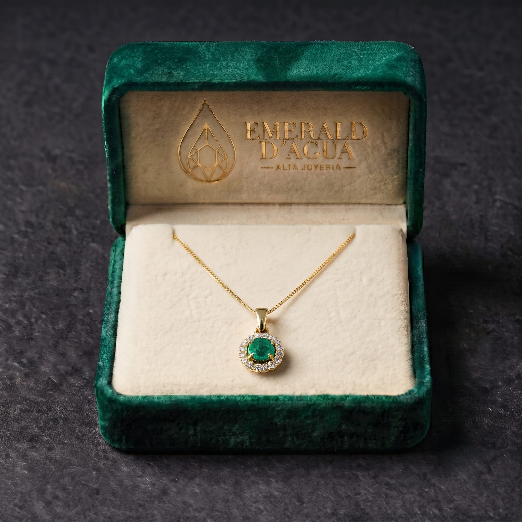 Colgante Solitario con Esmeralda y Halo de Diamantes